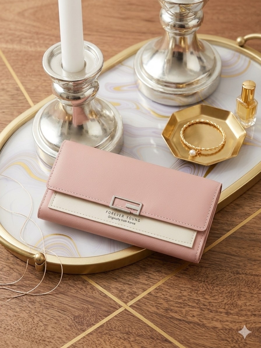 Forever Young Women’s Pink & Cream Long Wallet